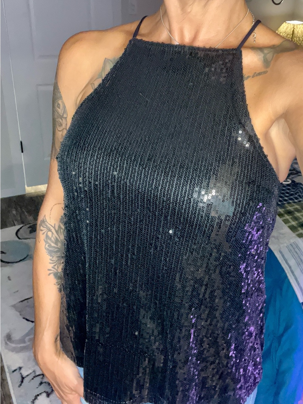 Peach Love California black sequined tank top